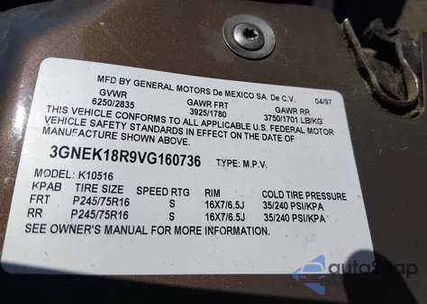 1997 Chevrolet Tahoe z USA, uszkodzony, nr VIN 3GNEK18R9VG160736